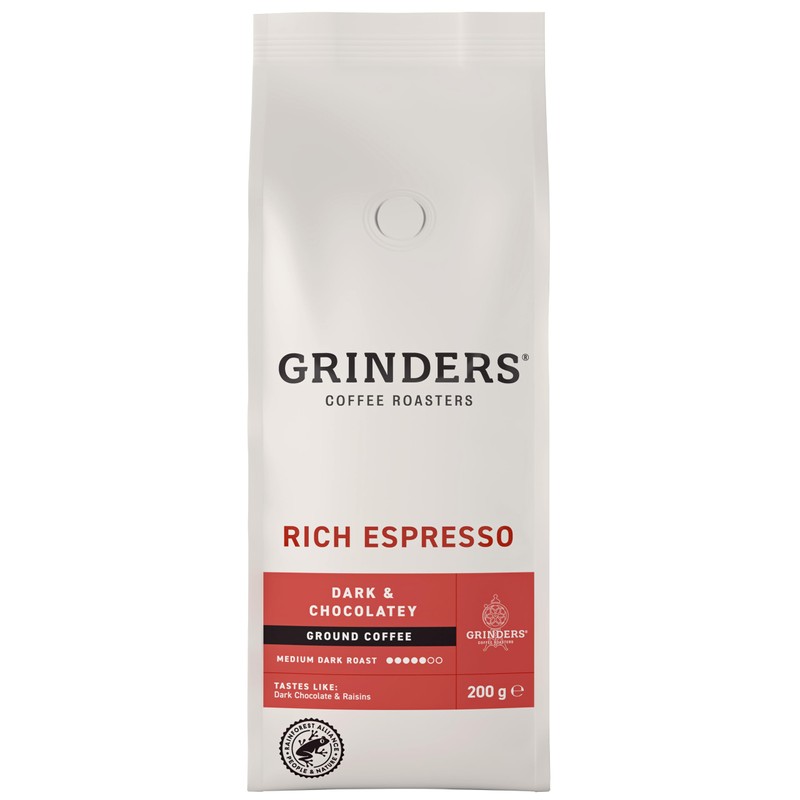 Grinders Rich Espresso Ground Coffee, 200g