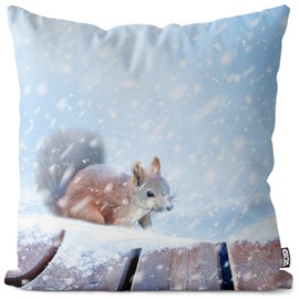 VOID Eichhörnchen Schnee Winter Nagetier Kissenbezug Kissenhülle Polyester Weihnachten Deko Winter Outdoor Dekoration, Kissen Größe:50 x 50 cm