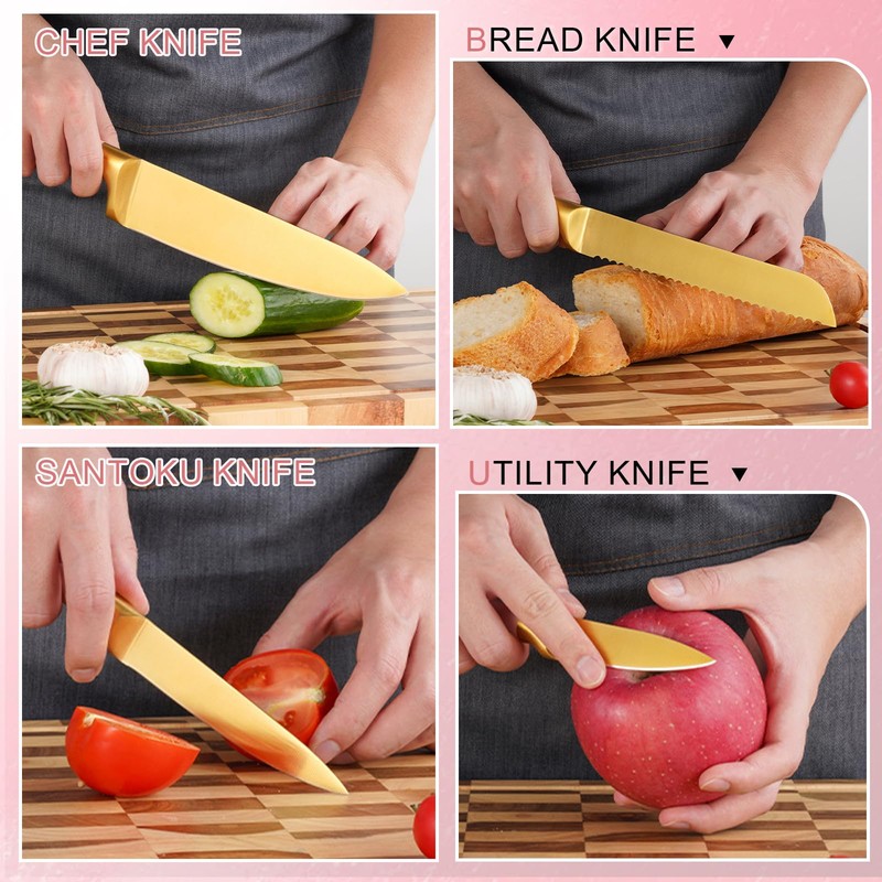 Kitchen Knife Set with Block and Sharpener, 7-Piece Knife Set