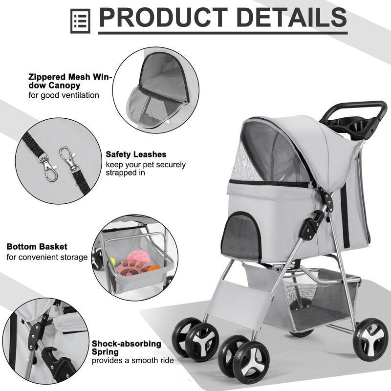 Wedyvko 4 Wheels Pet Stroller for Medium Small Dogs Cats