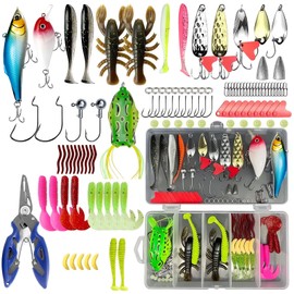 YELINTIAN 108pcs Fishing Lure Kit, Baits Tackle Including Crankbaits,Fishing Lures Complete Fishing Tackle Set,Topwater Lures,Worms, Jigs, Hooks, Box and More Gear Lures for Bass Trout
