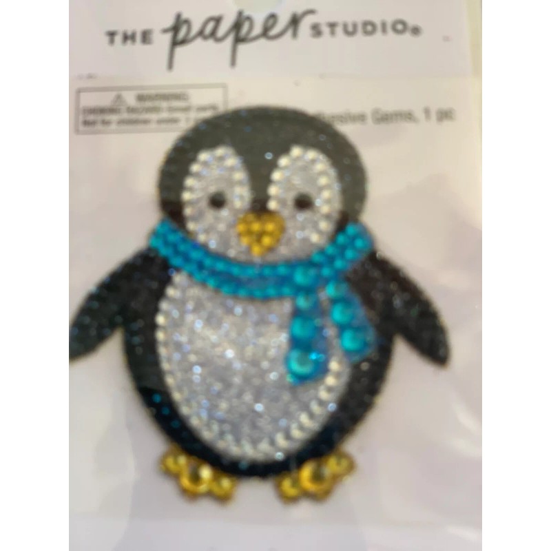 HOLIDAY TIME CHRISTMAS PENGUIN STICKER GEMSTONE GLITTER HAPPY PENGUIN