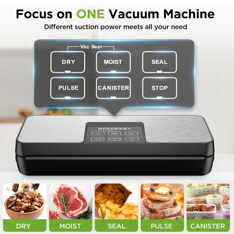 SPACEKEY Vacuum Sealer Machine, 85Kpa Food Vacuum Machine, Food Vacuum