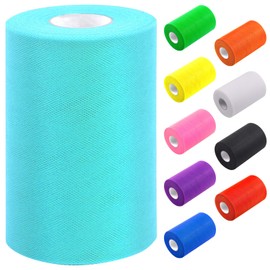 Tanstic 1Pc Aqua Blue Tulle Fabric Roll, 6 Inch x 100 Yards Tulle Ribbon Fabric Spool Fabric Tulle Roll for DIY Tutu Bow, Birthday Party Wedding Decorations