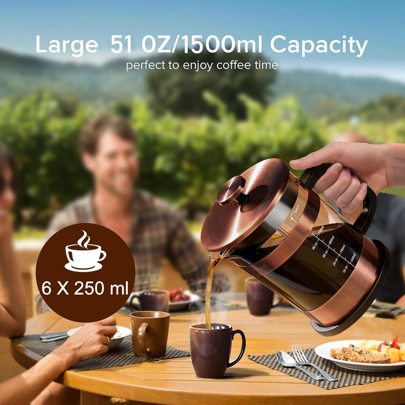 QUQIYSO French Press Coffee Maker 51oz 304 Stainless Steel French