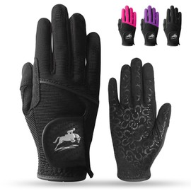 Women's Horse Riding Gloves Stretchable Equestrian Gloves Horseback Youth Girls Anti Slip Touch Screen Breathable Lightweight for Biking Cycling Gardening Outdoor Fit All Seasons (Dark, Large)
