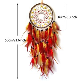 Donko Dream Catcher Orange and Red Feather Dream Catchers for Bedroom Handmade Dream Catcher Ornaments for Bedroom Wall Hanging
