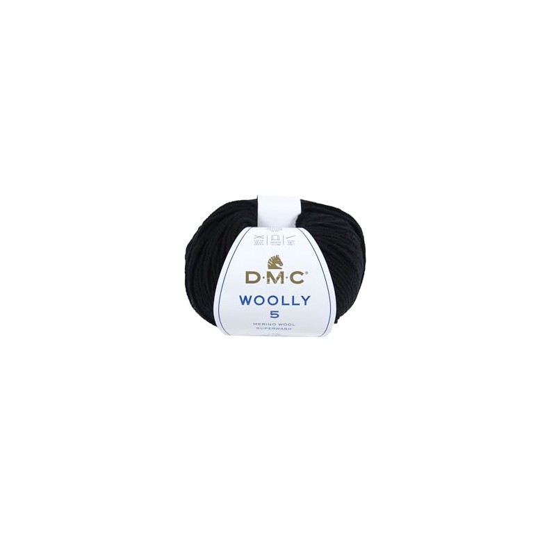DMC "Woolly 5" Merino Wool, Black (02), 50g