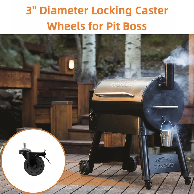 74064 Wheels for Pit Boss Replacement Wheels,3" Diameter Locking Caster