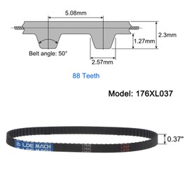 uxcell 176XL 037 Timing Belt 88 Teeth Rubber Geared Cogged Belt, 0.37" Width, 0.20" Pitch Industrial Drive Belt