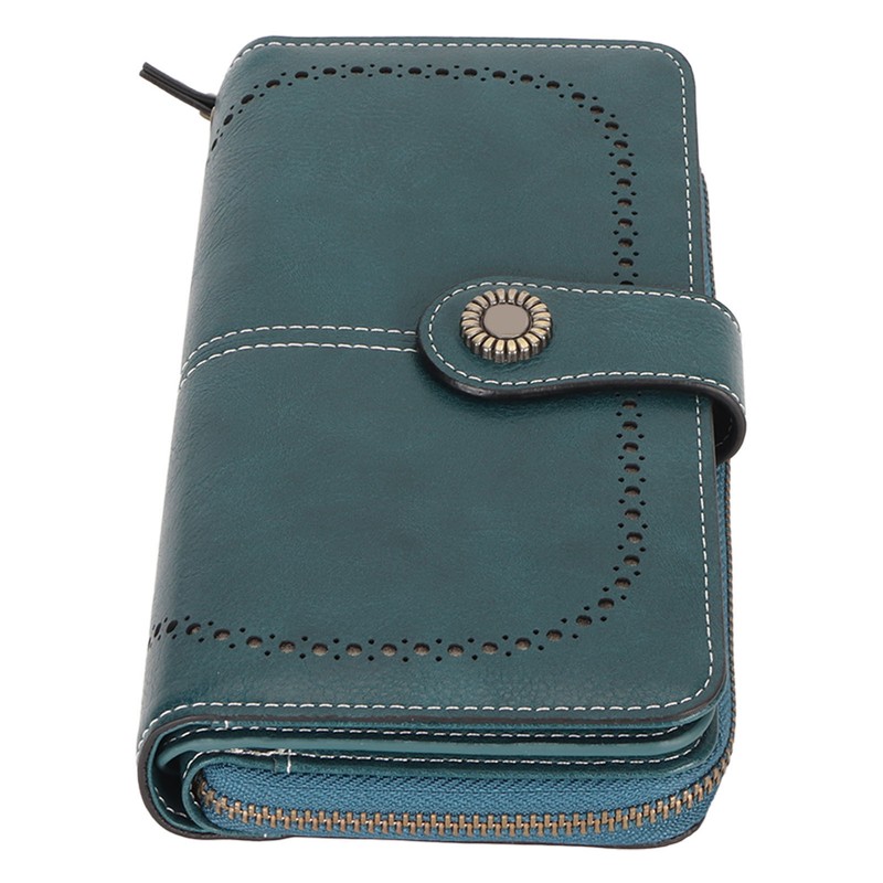 RFID Blocking Leather Wallet Large Capacity Double Snap Button Women