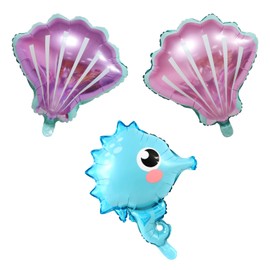 Mermaid Seashell Balloons 3PCS - Pink & Purple Shell with Seahorse Foil Balloons for Baby Shower, Gender Reveal Party - Fantasy Ocean Theme Decor Set