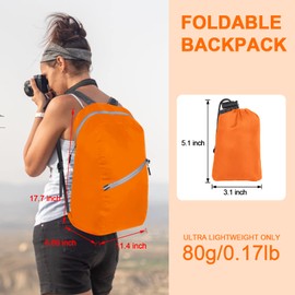 Beaface Ultra Lightweight Backpack Foldable, Waterproof Foldable Rucksack for Outdoor Travelling, Packable Backpack Folding Travel Backpack for Men Women Hiking Walking Camping Biking (Orange)