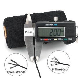 KINGLAKE 2 mm Cord Black, 100 m Cotton Cord, Macrame Yarn, Thin Cotton Yarn, String for Baking, Cooking in the Kitchen, DIY Crafts, Christmas Gifts, K Packaging, Decoration