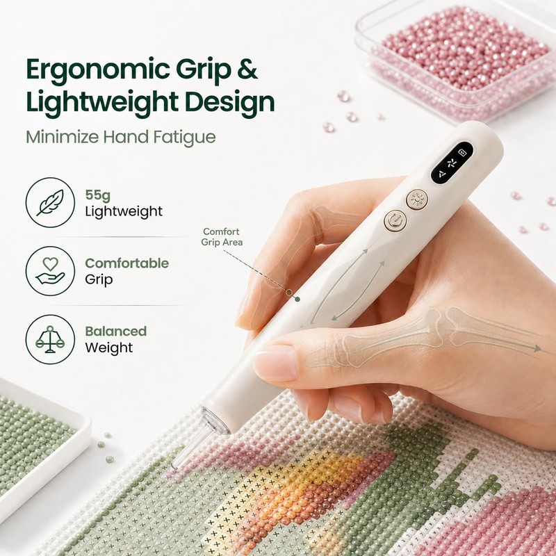 Electric Diamond Art Pen with Light, Dual-Speed Vacuum Tool (Beige)