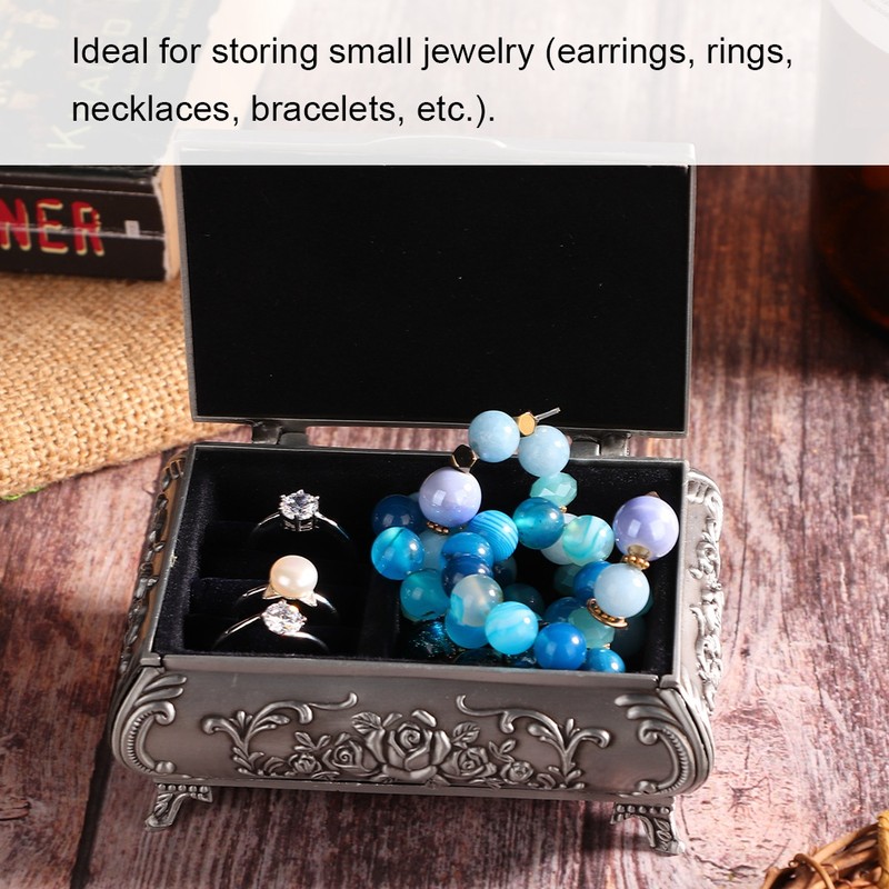 Retro Zinc Alloy Metal Stereoscopic Rose Carved Jewelry Box Ring