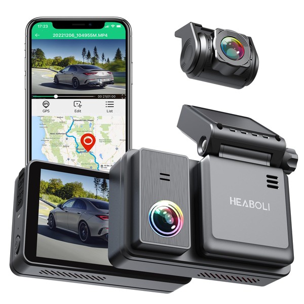 Heaboli 4K Dual Dash Cam Front and Rear, Wi-Fi GPS,