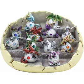 Ebros 12 Month Birthstone Dragons in Eggs Miniature Figurines with Display Set
