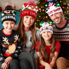 Garma 4 Pack LED Christmas Hat, Christmas Light Up Beanie Hats Ugly Sweater Knit Hats for Christmas Party, Unisex Winter Hat Colorful Flashing Cap Holiday Xmas Christmas Party Supplies