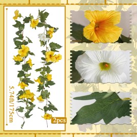 CISDUEO 2 Pcs Artificial Vines for Outdoors Silk Morning Glory Garland 11.5 Ft Hanging Flowers Plants Yellow and White Fake Petunias Vines for Indoor Home Decor Wall Fence Mantle Stairway Mailbox
