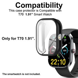 smaate Watch Cases compatible with Soudorv Kuizil T70 1.91” Smart Watch, TPU Case with Screen Protector, Protecting Watch Body & Screen (Black)