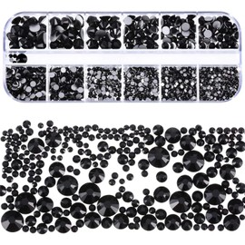 Dowarm 2650 Pieces Non Hotfix Glass Flat Back Crystal Rhinestones, 6 Sizes 1.5mm - 6.5mm, Glue Fix Flatback Crystals Loose Gemstones for Crafts Nail Face Art Clothes Jewels (Jet Black)