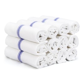 TEXAS LINEN CO. Kitchen Towels Set - 100% Cotton Dish Towels for Kitchen - Pack of 12 Super Absorbent Kitchen Hand Towel - Blue Tea Towels - Quick Dry & Soft Durable Dish Cloths - 15”x25”, Blue Stripe
