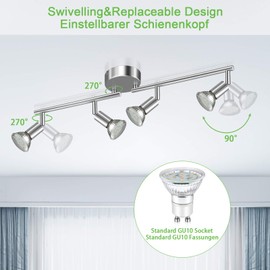 Unicozin LED Ceiling Light, 4-Bulb Ceiling Spotlight Swivelling Chrome, Includes 4 x 4 W GU10 LED Lamps, 400 lm, Warm White, Ceiling Light Spot for Kitchen, Living Room, Bedroom