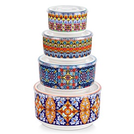 vancasso Serving Bowls with Lids Set of 4, Ceramic Nesting Mixing Bowls for Food Storage, Prep and Stackable, Dishwasher & Microwave Safe Gift Set, 60/36/20/10 OZ, Series SIMI