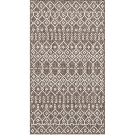 Well Woven Nord Geometric Brown Indoor/Outdoor Flat-Weave Design, Weather-Resistant, Easy-Care, for Patio, Deck, Porch, Living Room Area Rug 2x3-2x4 (2'3" x 3'11")