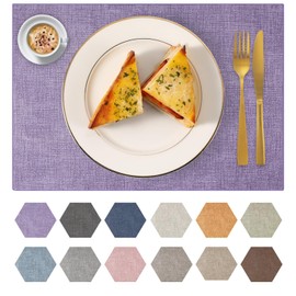 ANEWAY Faux Leather Placemats Set of 6 Washable PU Table mats for Kitchen Table - Heat Resistant, Waterproof, Easy Clean, Anti Slip 11.8" x 17" (Purple-6 Pack)
