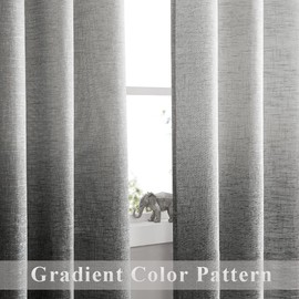 Central Park Ombre Rayon Blend Heavy Linen Texture Window Curtain Panel 6 Grommets Top Gradient Cream White to Gray Window Drapes Treatment for Living Room/Bedroom, Set of 2, 40" x 95" Each