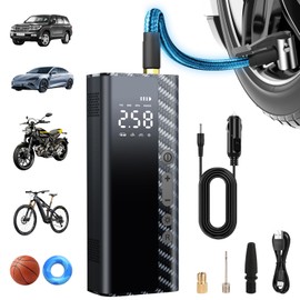 Tire Inflator Portable Air Compressor, 3X Faster True 150PSI Air Pump for Car Tires 12000mAh &12V DC Bike Tire, Cordless Tire Pump for Car, Bicycle, Motorcycle, Ball, with Tire Pressure Gauge-Auto OFF