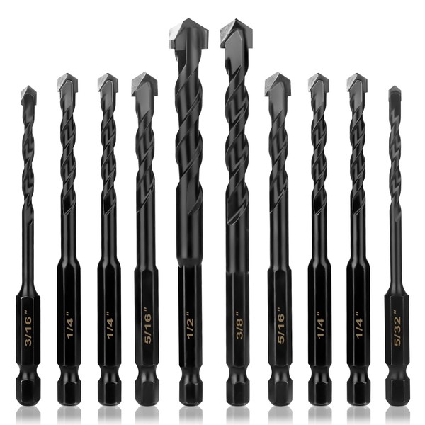 UBESTHS 10Pcs Masonry Drill Bits Kit for Concrete, Stone, Carbide
