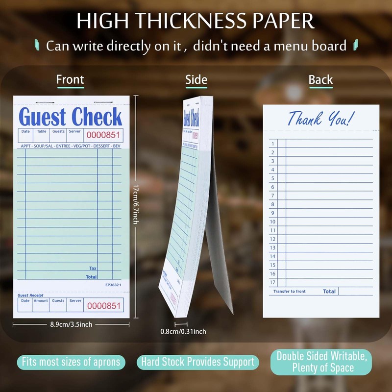 DGBDPACK Guest Checks Server Note Pads, 1000 Total Waitress Notepad