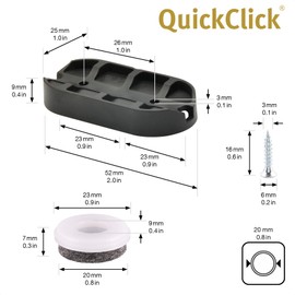 Wagner QuickClick® Chair Glides Set of 4 for Screw-On Cantilever Chair with Round Tube - 4 x Base + 8 x Screw + Sliding Insert Interchangeable - Wool Felt Ultrasoft - 52 x 25 mm - Made in DE -