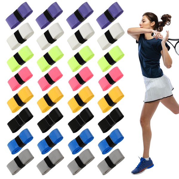 ASTER 24pcs Tennis Racket Grip Tape Precut And Dry Feel Tennis Grip Badminton Overgrip For Anti Slip Super Absorbent (Black/White/Gray/Yellow/Blue/Purple/Magenta/Fluorescent Green)