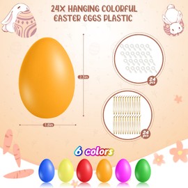 Easter Eggs for Hanging, Pack of 24 Colourful Plastic Eggs, Easter Decoration Made of Plastic with Rope, Crafts, 6 x 4 cm, Easter Eggs, Easter Decoration in Pastel Colours, Plastic Eggs for Hanging
