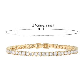 KAZIPA Bracelet for Woman 14K Gold Plated Tennis Bracelet 3mm Cubic Zirconia Classic Gold Jewelry for Woman,7 Inch