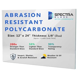 Clear Abrasion Resistant AR2 Polycarbonate Plastic Sheet. Stronger Than Plexiglass Sheets. Scratch, Mar, Impact, and UV Resistant. Sizes Nominal Cut. Fabricated in USA. 12" x 24" (1/8" Thick)