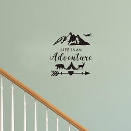 Life is an Adventure Wall Stikers Mountain Wall Decal Wall Decals for Forest Animals Letters Wall Decor Inspirational Wall Stickers Removable Vinyl Wall Art for Home DDK28 (Black)