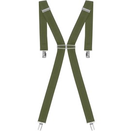 Ze ENZO MB01 Heavy Duty Men Braces 4 Buckles Stripe X Back 8 Colors Durable Elastic Adjustable Suspenders Strong Metal Clips One Size Green