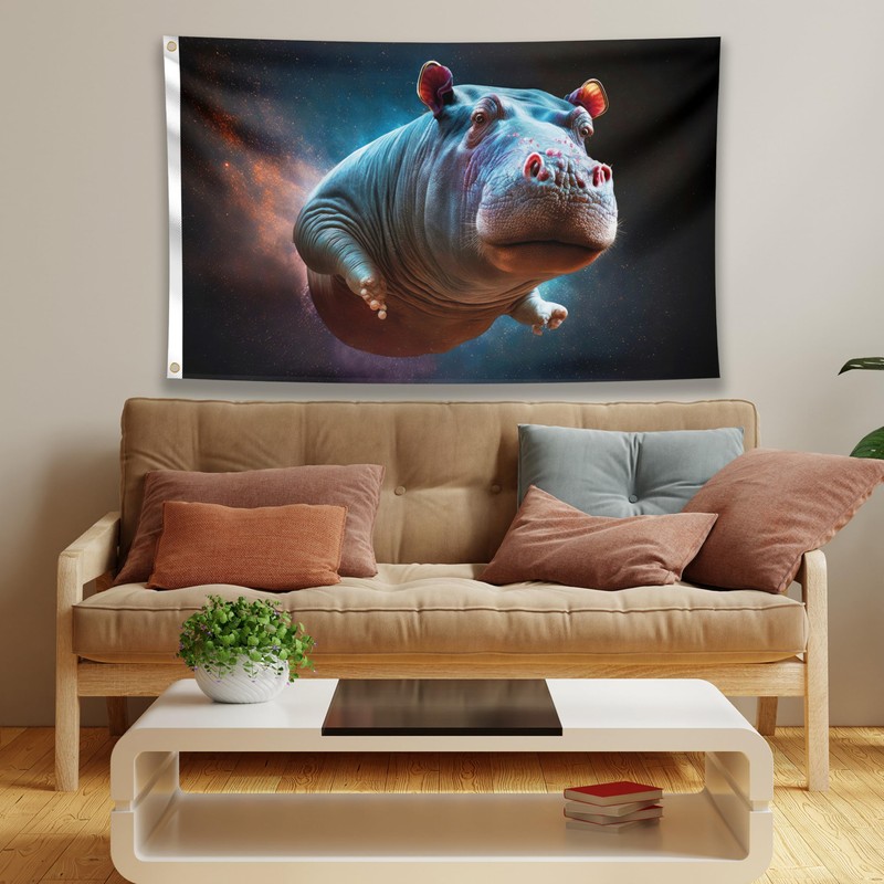 Flying Space Hippo Flag - Large Funny Flag - Double-Sided