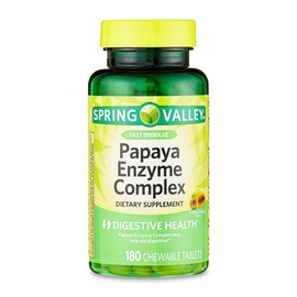 Spring Valley Papaya Enzymes Chewable 180 Count, Support Helps Digestion and Nutrient Absorption, Enzymes for Digestion, Dietary Supplement - Set by Basket Goods