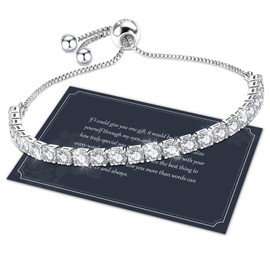 Sterling Silver Tennis Bracelets, Cubic Zirconia Adjustable Bracelet for Women ,Valentines Day Gifts for Her