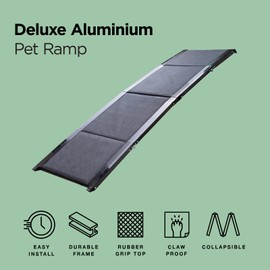 Hakuna Pets Deluxe Aluminium Pet Ramp – Portable Folding Dog Ramp for Cars, SUVs, and Beds – Non-Slip Surface for Large & Small Dogs – Supports Up to 150 lbs – Lightweight & Durable