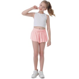 Flowy Shorts for Girls Butterfly Shorts for Kids Teens Preppy Tennis Running Athletic Shorts with Liner(Light Pink,9-10 Years)