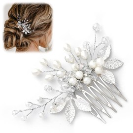 VIVIIHOO Blumen-Hochzeits-Haarkamm mit silberfarbenen Perlen - Haarschmuck Hochzeit - Braut-Haarschmuck für Damen und Mädchen