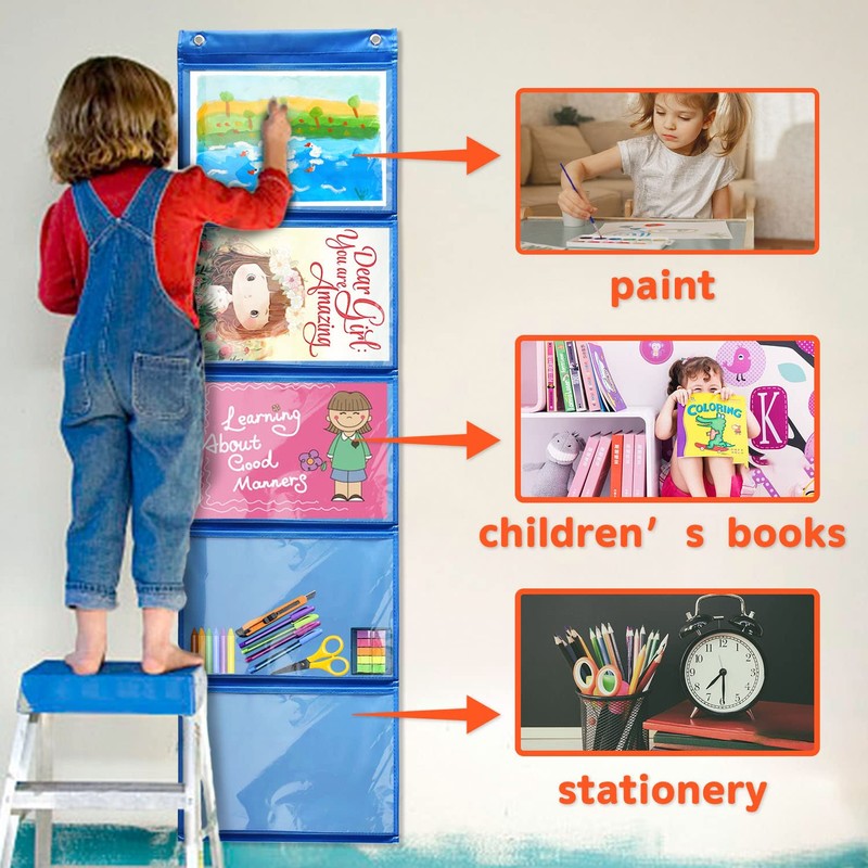 Mewise Pocket Chart for Classroom Cards,Drawing,Pictures,Class Demonstrations,Haning Wall File Organizer