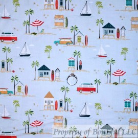 Riley Blake BonEful Fabric FQ Cotton Quilt Blue Summer Cloud Scenic Palm Tree Ocean Cottage